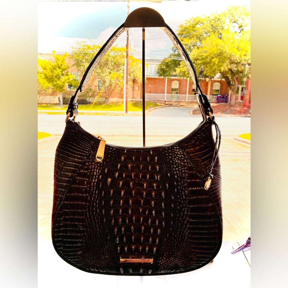 Brahmin Amira Brown Croc-Embossed Shoulder Hobo - Picture 2 of 5